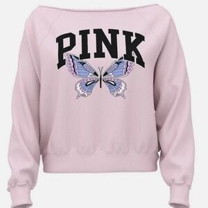 Victoria's Secret PINK Ivy Fleece Off The Shoulder Sweatshirt Pink Tulip Large